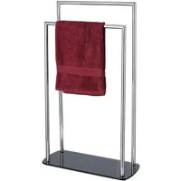 WENKO Handtuchständer Ravina, freistehender Handtuchhalter aus Edelstahl, 2 Arme, Glasbodenplatte