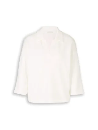 Tom Tailor - Loose Fit Scuba Langarmshirt mit Polokragen whisper white - Gr. - XXL