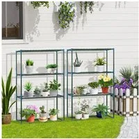 Outsunny Pflanzentreppe Blumenständer, Blumenregal mit 4 Regalböden, kombinierbar (Pflanzenregal, 2 St., Pflanzenständer), für Garten, Balkon, Grün