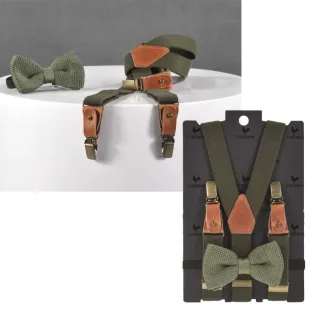 Sir Redman Hosenträger Jungen Set mit Fliege Kids Glenn Green 25mm. Naturtöne im Karo-Design für einen schicken und individuellen Kinder-Look.