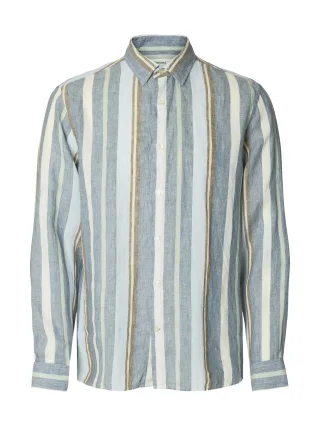 SELECTED MEN - SLHREGKYLIAN LINEN LS SHIRT Blue Mirage - Gr. - M