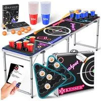 KESSER Spieltisch Bier Pong Tisch, Spiel-Set mit Kartenspiel, LED, 100 Becher & 6 Bälle, Bierpong Tisch inkl. Regelwerk, Kartenspiel, 100 Becher & 6 Bälle