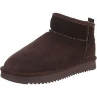 Ital-Design Damen Leder Slip-On Stiefelette mit Profilsohle Snowboots (92214541) Flach Flache Stiefeletten in Braun