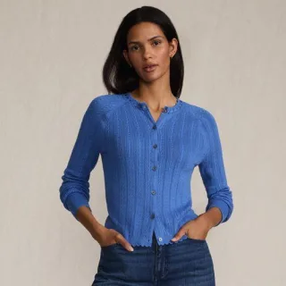 Ajour-Cardigan aus Baumwolle für Damen, Damen, size: regular, Blau, Baumwolle, by Lands' End