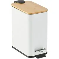 relaxdays Kosmetikeimer Bad Mülleimer 5 l mit Bambusdeckel, weiß