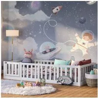 Bellabino Kinderbett Tapi (Bodenbett mit Rausfallschutz und Lattenrost, weitere Größen 70x140, 80x160, 120x200, 140x200 cm), aus Kiefer Massivholz