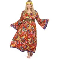 Widmann S.r.l. Kostüm Hippie-Damenkostüm in Übergröße Flower-Power bunt