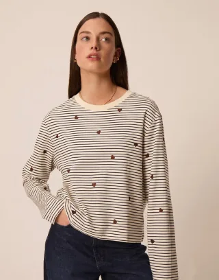des petits hauts - Gestreiftes Langarmshirt blau/braun - Gr. - 1