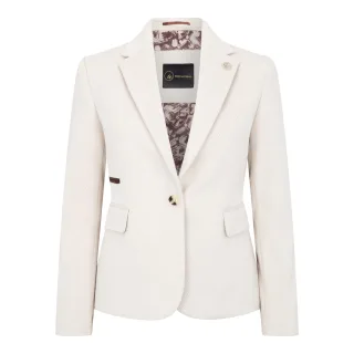Cremefarbener Blazer aus Wollmischung und Tweed im Tailored Fit für Damen