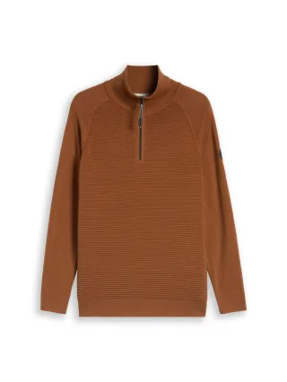 Tom Tailor - Troyer Strickpullover aus Baumwolle bright camel brown - Gr. - XXL
