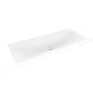 Kaldewei Silenio Einbau-Doppelwaschtisch 907906373001 ohne Überlauf, 2 x 3 Hahnlöcher, weiß Perl-Effekt, 120 x 46 x 1,4 cm