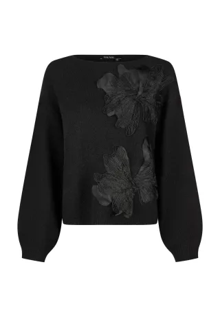 Marc Aurel - Pullover mit Blüten-Applikationen black - Gr. - 36