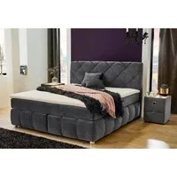 Jockenhöfer Gruppe Boxspringbett Bella erhältlich in 140 & 180cm Breite, mit Kaltschaum-Topper und Rauchglas-Steinen