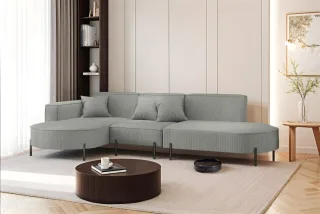 Ecksofa Designersofa VALENCIA in Stoff Scala Grau Ottomane Links