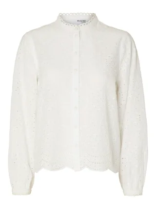 selected women - SLFTATIANA L/S EMBR SHIRT NOOS bright white - Gr. - 40