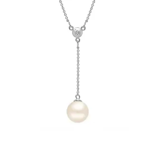 Damen-Lariat-Halskette mit Perle und Zirkonia in 925 Sterling Silber BICLL019