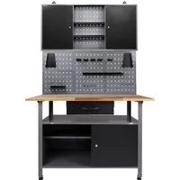 ONDIS24 Werkstatt-Set, inkl. Werkbank, Werkzeugschrank, Lochwand & 22-tlg. Hakenset