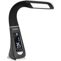 monzana Schreibtischlampe Lilly, Schwarz, LED Schreibtischlampe mit Display Kalender Uhr Wecker Thermometer