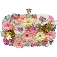 Zaewry Abendtasche Damen-Clutch mit Blumenmuster, Abendhandtasche, Schultertasche, mit Kettenriemen