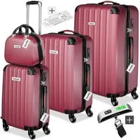 tectake Trolley Hartschalenkoffer-Set 9-teilig mit Kofferwaage und TSA-Zahlenschloss, 4 Rollen, mit Teleskopgriff, 360° drehbare, abnehmbare Rollen, abteilbar