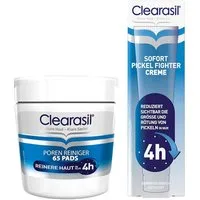Clearasil Gesichtreinigungs-Set Clearasil Poren Reiniger Pads 65 Stück + Pickel Fighter Creme 15 ml, 2-tlg., Gesichtreinigungs-Set