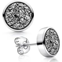 Materia Paar Ohrstecker Damen Glitzer Druzy Quarz Silber SO-74, 925 Sterling Silber, rhodiniert