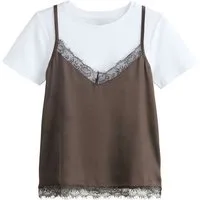 Next T-Shirt Kurzarm-T-Shirt mit Trägertop-Lage und Spitze (2-tlg)