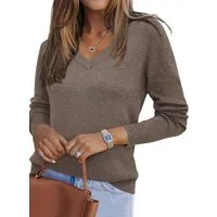 Arach&Cloz Strickpullover Damen Pullover aus Wollmischung Longpullover Strickpullover V-Ausschnitt Volltonfarbe Wollpullover Business und Freizeit Outfits
