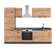 Vicco Küchenzeile Optima, Goldkraft Eiche/Anthrazit, 270 cm ohne Arbeitsplatte, mit H...