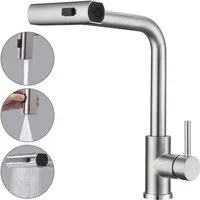 HOMELODY Küchenarmatur Ausziehbar 360°Schwenkbar Drei Sprühfunktionen Spültischarmatur Küche (Hochdruck-Einhand-Mischbatterie) mischbatterie ausziehbar Küchen-Einhandhahn,Gebürstet