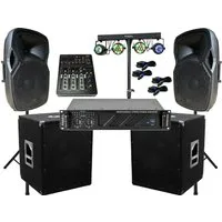 DSX DJ PA Anlage 3600 Watt 38cm Box USB Mischpult 15" Subwoofer Stativ LED Party-Lautsprecher