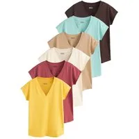 Next V-Shirt T-Shirts mit Flügelärmeln 100 % Baumwolle, 5 Stk. (5-tlg)