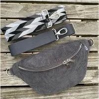 MAONI Bauchtasche Cord Dunkelgrau mit zwei Taschengurten, vegan