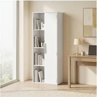 HOMCOM Bücherregal mit Tür und 4 offenen Regalebenen, verstellbaren Ablagen, Bücherschrank 1-tlg., 60 x 35 x 160 cm für Büro, Wohnzimmer, Schlafzimmer, Weiß