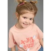 KIDSWORLD T-Shirt mit süßen Druck und Häckelblumen lässige Passform, Kurzarm, geblümt, mit Häkelapplikation