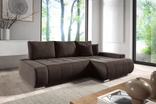 Ecksofa Schlafsofa ELMO Stoff Monolith Dunkelbraun Ottomane Rechts