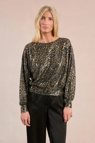 molly bracken - Top mit Leopardenmuster schwarz/gold - Gr. - XS