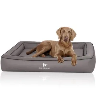 Knuffelwuff Orthopädisches Hundebett aus Laser gestepptem Kunstleder Hampstead grau M-L