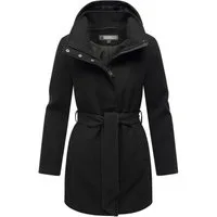 Marikoo Kurzmantel Katalinaa Eleganter Wickel Mantel mit Taillengürtel und Oversized Hood Kapuze