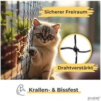Piupet Tiersicherheitsnetz Katzennetz Drahtverstärkt I Befestigungsset inkl. I Balkon & Fenster