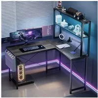 BBWL Computertisch Doppelstock-Computertisch mit RGB-LED, integrierter Steckdosenleiste, 15 mm Spanplatte P2, PVC-Kanten und flexiblem PC-Halter