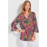 GOLDNER Schlupfbluse Bunte Tunika mit floralem Print Halbarmshirt, floral, weiter Schnitt, kaschierend, Viskose-Qualität