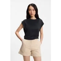 BOSS ORANGE Kurzarmshirt Ebony Premium Damenmode mit Wickel-Detail, Rundhals