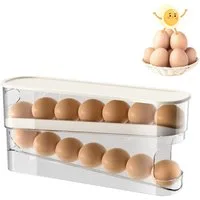 BlingBin Eierkorb Eierhalter Kühlschrank, 2 Schichten Automatisch Rollender Eierbehälter, PET, Polypropylen, (1er Set, 1-tlg., Schiebe-Eier-Aufbewahrungsbox), Küchen Organizer für Eier, Eier Aufbewahrungsbehälter