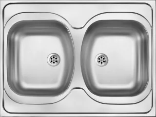 Neuesbad 2-Becken Spüle ohne Abtropffläche, Satiniert, 800x600x130, 2'' mit Zubehör NB1DEZM602001