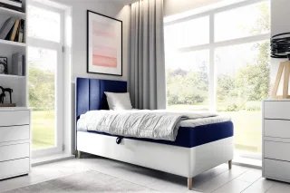 Boxspringbett Gästebett Kinderbett HELVI Nr.1 100x200cm Weiss-Blau