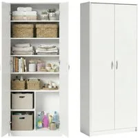Home Collective Mehrzweckschrank Kleiderschrank Regal 74cm breit 180cm hoch Aktenschrank mit sechs Einlegeböden und Extra-Fach, Haushaltsschrank in weiß