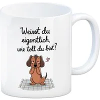 speecheese Tasse Du bist toll Kaffeebecher mit niedlichem Dackel