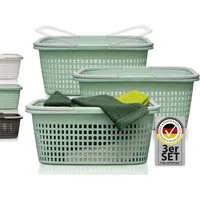 Hausfelder Wäschekorb Wäschewanne 58x37x25cm (Jadegrün, 3 Körbe, 35 l) (Set, 3 St., 3 x Wäschekörbe), mit klappbaren Henkeln, mit Griffen, 35 Liter