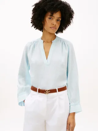 ESS LINEN V-NK LS BLOUSE Keepsake Blue - Gr. - L